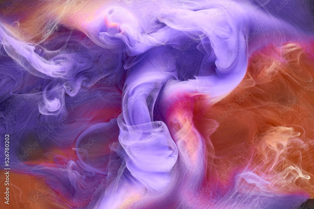 Multicolored orange lilac smoke abstract background, acrylic paint  underwater explosion Stock-Foto | Adobe Stock