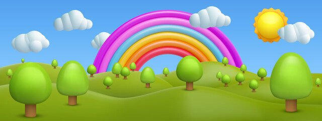 Ingelijste posters Regenboog Speels landschap met regenboog en zon  © cgterminal