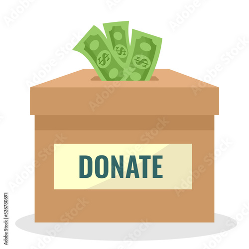 money box with coins. putting coins into donation box: Donate money charity concept