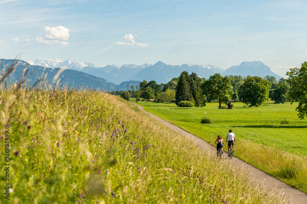 A walk through the countryside with views of the alps from German Bavaria
