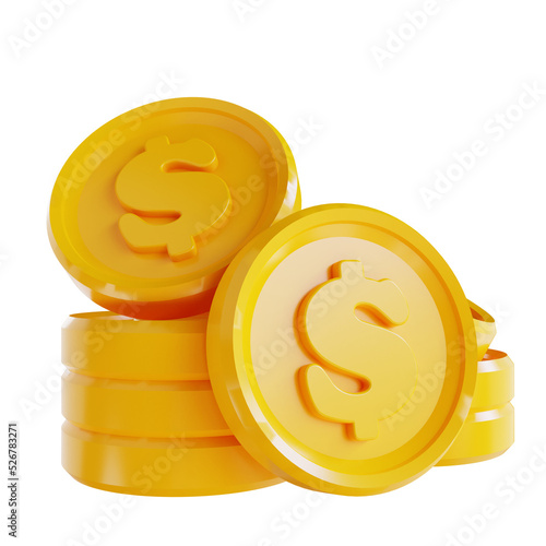 3D illustration pile of dollar coins