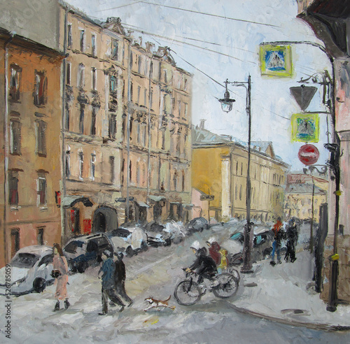 Grey day in Saint Petersburg, oil painting 