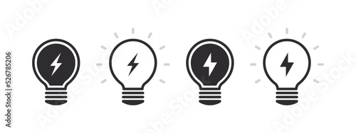 Light bulb with lightning bolt icon. Energy icons. Vector illustration