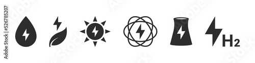 Power industry varieties icons. Energy icons. Alternative energy. Vector illustration