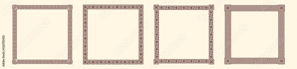 Obraz premium Greek key border, square frames collection. Decorative ancient meander, greece ornamental set with repeated geometric motif. Easy to make rectangle frame.
