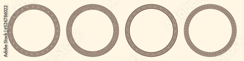Greek key pattern, round frames collection. Decorative ancient meander, greece border ornament set with repeated geometric motif. Vector EPS10.