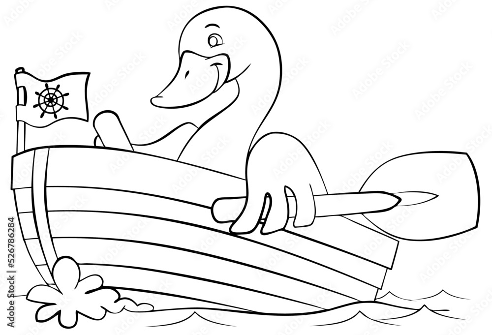 Duck on the boat. Element for coloring page. Cartoon style. Stock ...