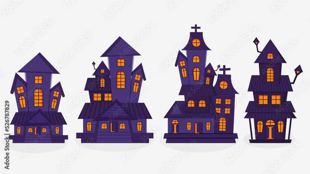 Flat Halloween haunted houses collection