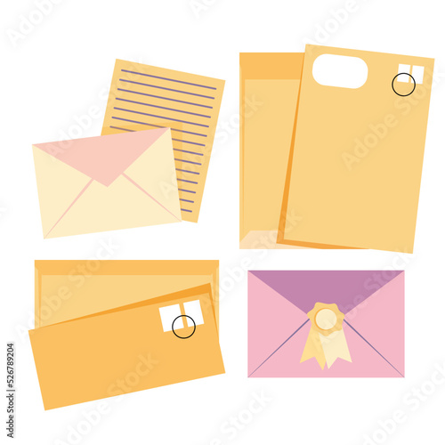 Set of yellow envelopes in different sizes