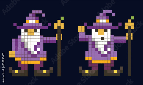 8 bit wizard. Mosaic, pixel art vector cartoon character