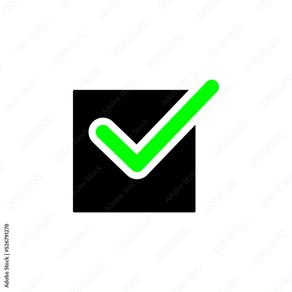 Check mark vector icon. Checkmark right symbol tick sign on white background Check mark vector icon. Checkmark right symbol tick sign on white background