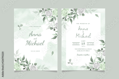 Set of card with green flower rose and leaves. Wedding ornament concept. Floral poster invitation. Vector decorative greeting card or invitation design background.
