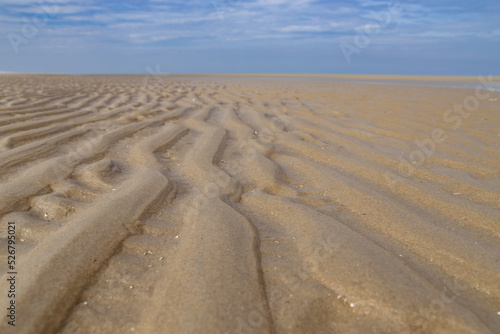 Wadden sea at low tide with blue sky