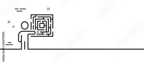 Business skill line icon. Person with maze sign. Solution labyrinth symbol. Minimal line illustration background. Business skill line icon pattern banner. White web template concept. Vector