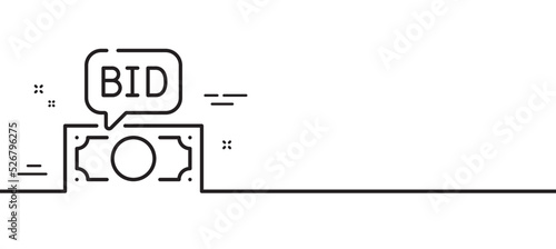 Bid offer line icon. Auction sign. Raise the price up symbol. Minimal line illustration background. Bid offer line icon pattern banner. White web template concept. Vector