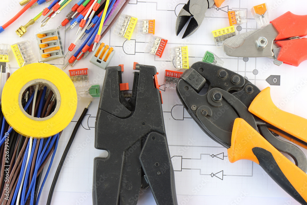 Electrical tools and materials for the installation of an electrical panel on an electrical