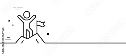 Leadership line icon. Person with flag sign. Business skill symbol. Minimal line illustration background. Leadership line icon pattern banner. White web template concept. Vector
