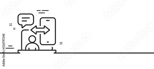 Phone timing line icon. Smartphone app sign. Cellphone mobile device symbol. Minimal line illustration background. Phone timing line icon pattern banner. White web template concept. Vector
