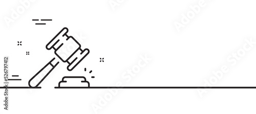 Auction hammer line icon. Bid offer sign. Lot was sold symbol. Minimal line illustration background. Auction hammer line icon pattern banner. White web template concept. Vector