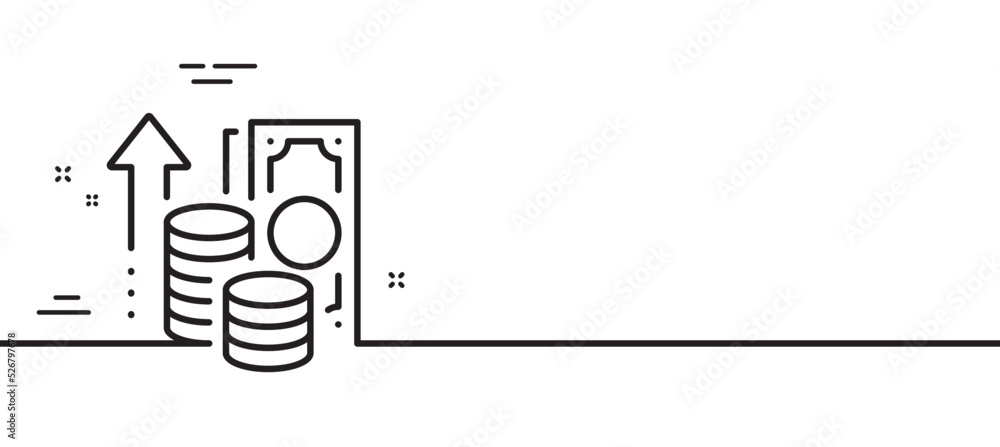 Inflation line icon. Growth or Increase price sign. Change money symbol. Minimal line illustration background. Inflation line icon pattern banner. White web template concept. Vector