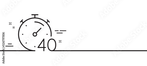 Timer 40 minutes line icon. Stopwatch time sign. Countdown clock symbol. Minimal line illustration background. Timer line icon pattern banner. White web template concept. Vector