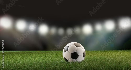 floodlights and green grass  soccer ball 3d-illustration