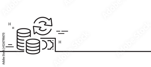Change money line icon. Currency exchange sign. Transfer payment symbol. Minimal line illustration background. Change money line icon pattern banner. White web template concept. Vector