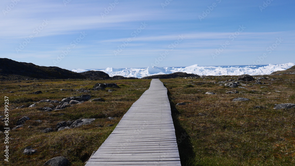 Hiking trail to ice mountains at Ilulissat, Greenland