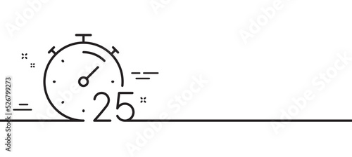 Timer 25 minutes line icon. Stopwatch time sign. Countdown clock symbol. Minimal line illustration background. Timer line icon pattern banner. White web template concept. Vector