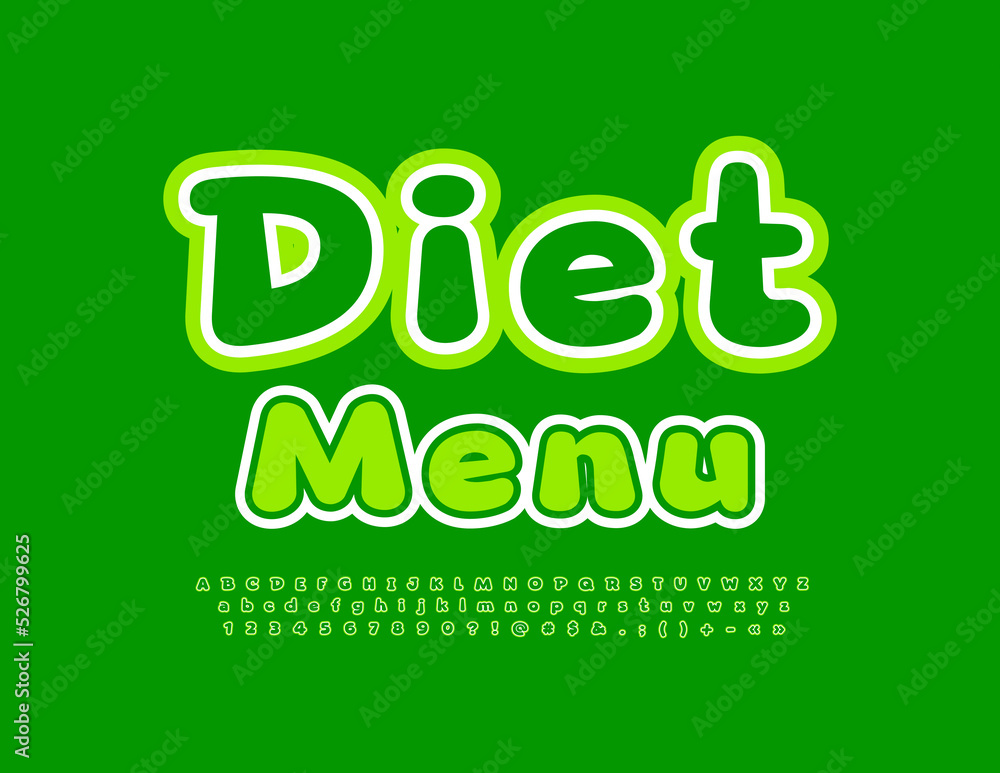 Vector advertising Banner Diet Menu. Modern Green Font. Creative Alphabet Letters and Numbers set Vector advertising Banner Diet Menu. Modern Green Font. Creative Alphabet Letters and Numbers set