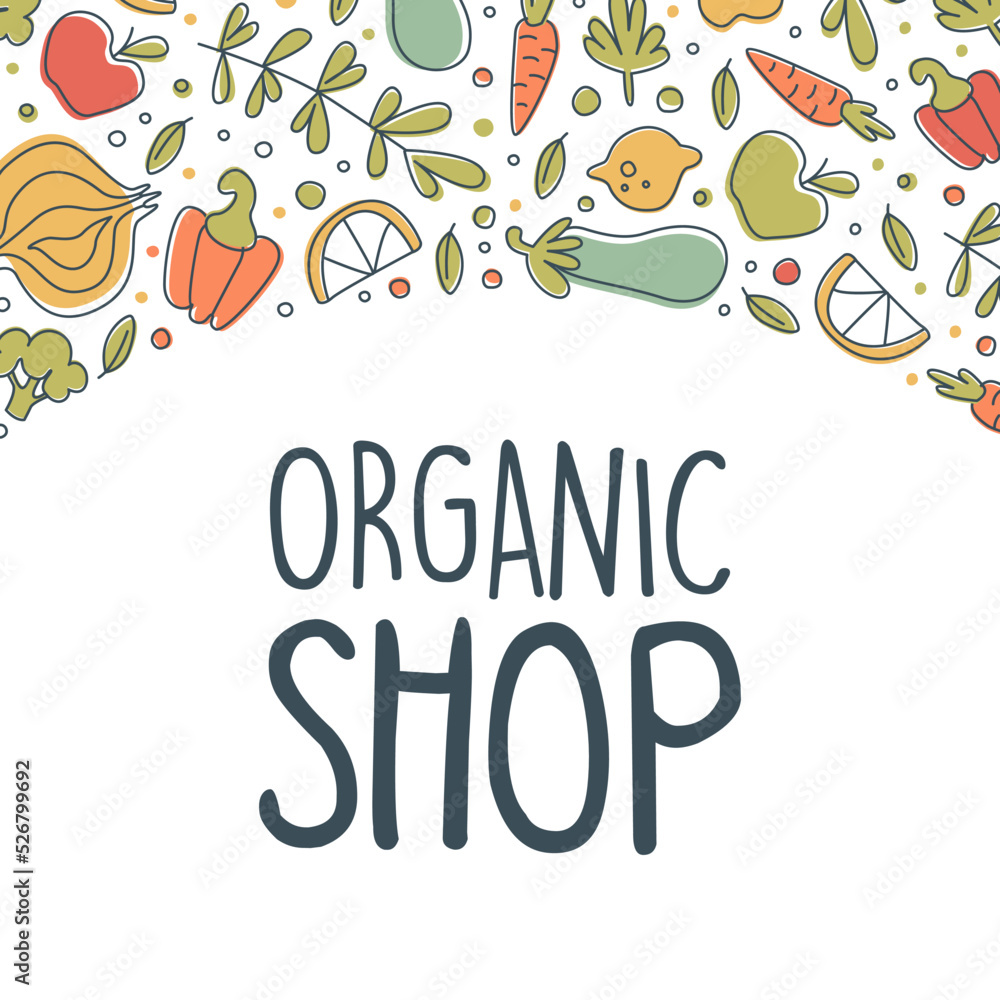 Organic Food Banner with Ripe Fruit and Vegetable Vector Template