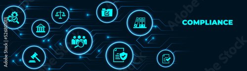 compliance icon concept: corporate mission or compliance policy or ethical management values connected icons