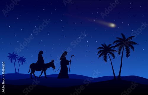 Joseph and Mary journey blue background