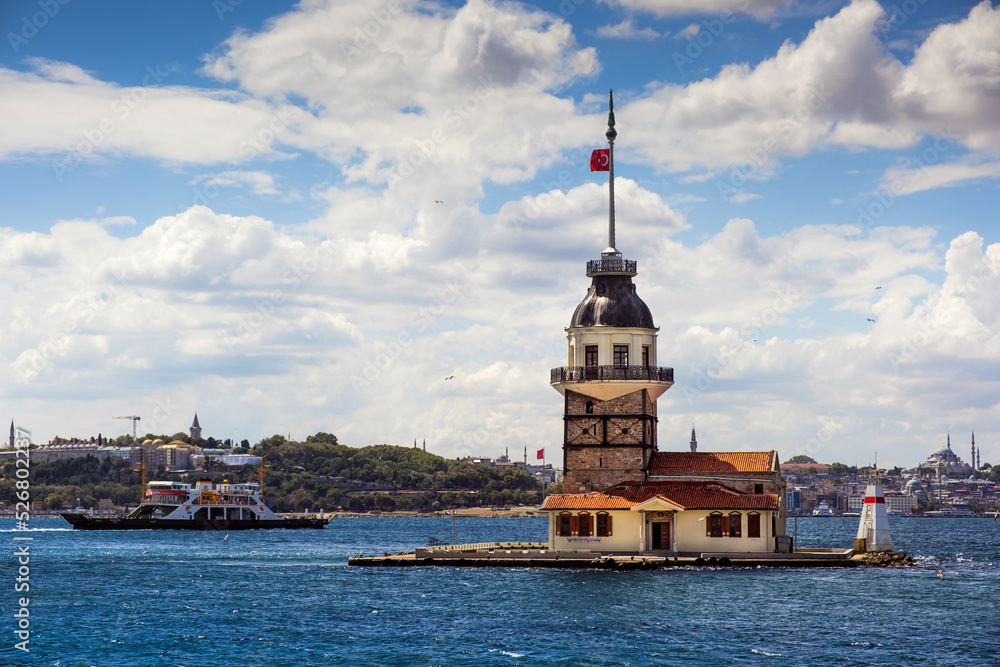 Bosphorus with famous Maiden Tower Kiz Kulesi in Istanbul Bosphorus with famous Maiden Tower Kiz Kulesi in Istanbul