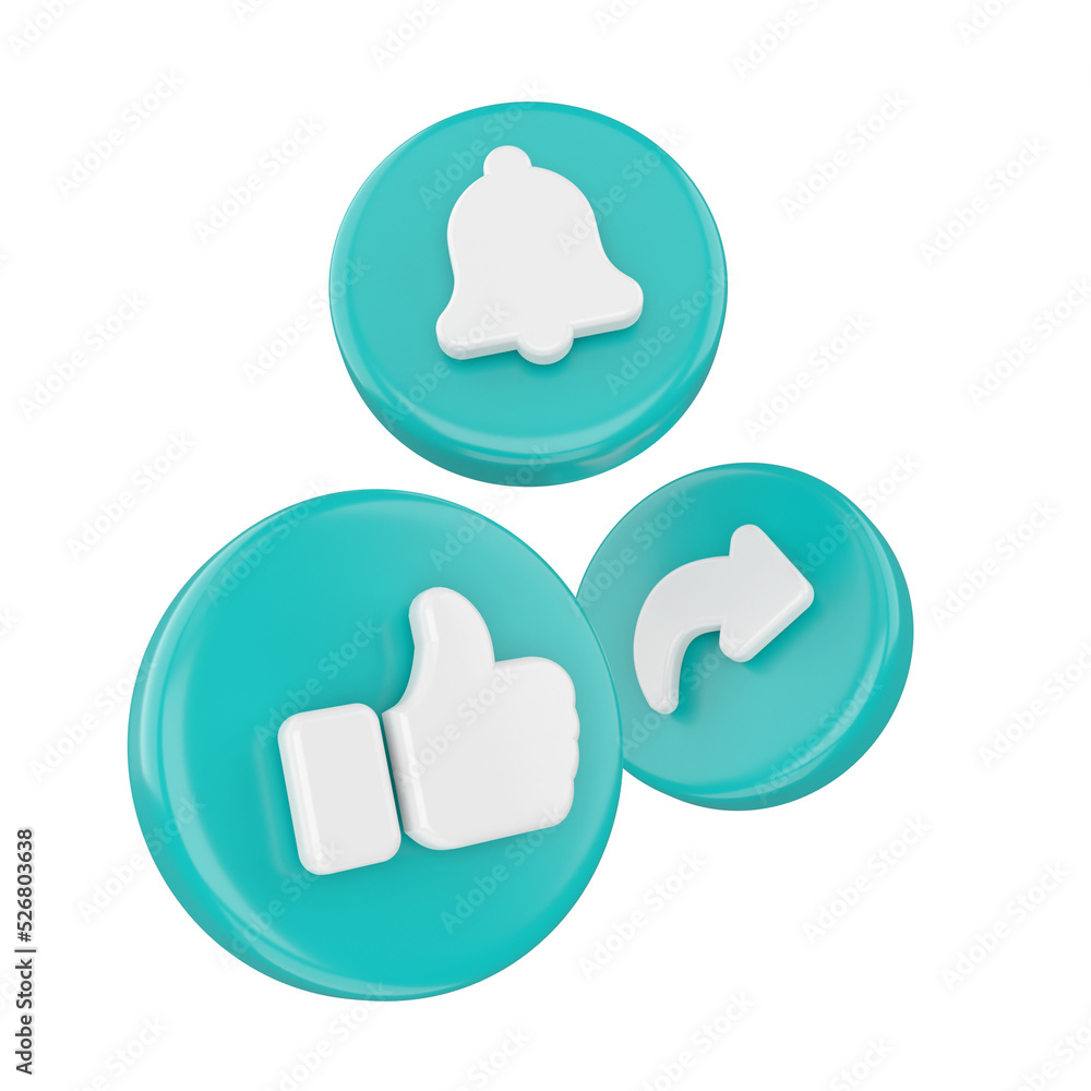 Like share and subscribe icons. 3D element. Like share and subscribe icons. 3D element.