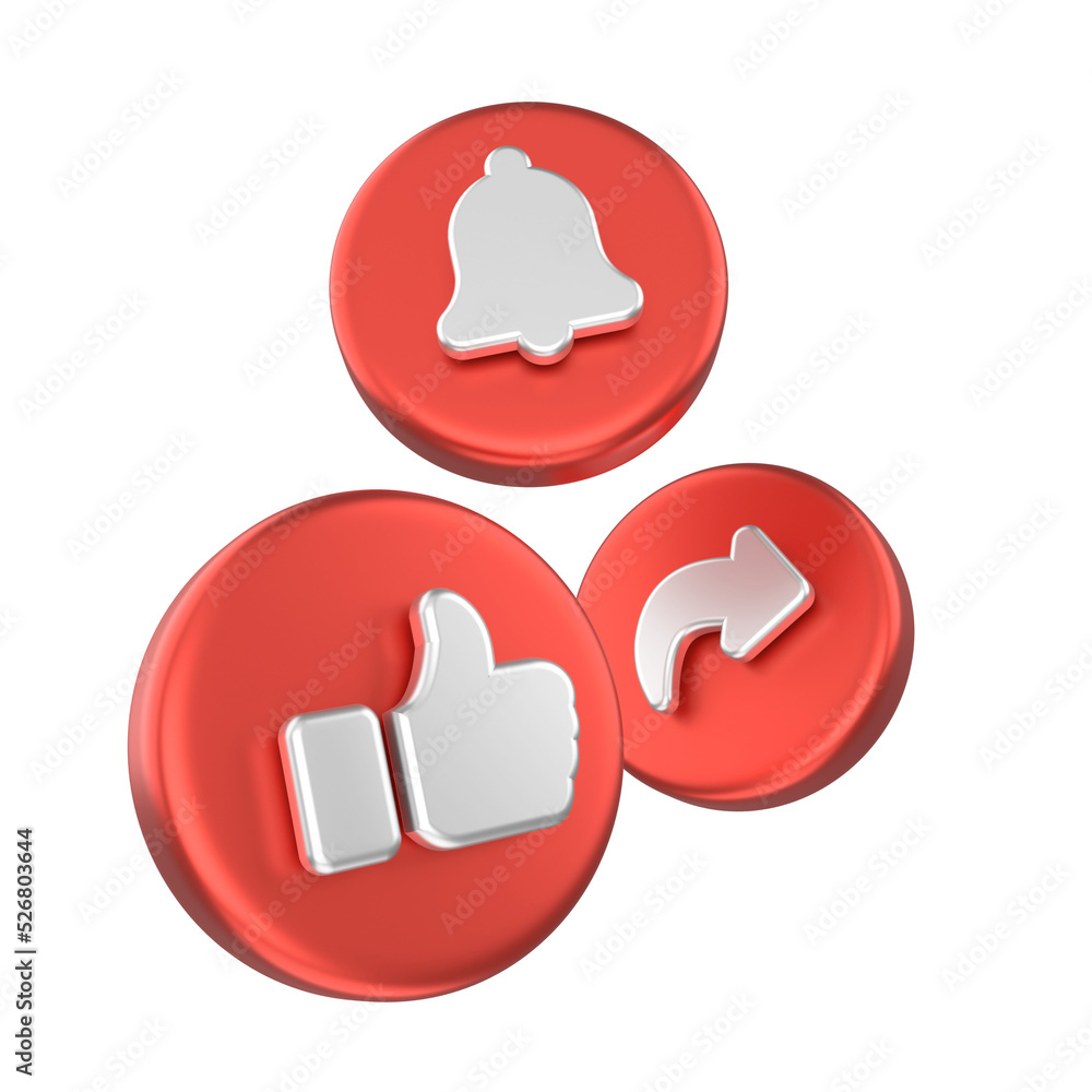Like share and subscribe icons. 3D element. Like share and subscribe icons. 3D element.