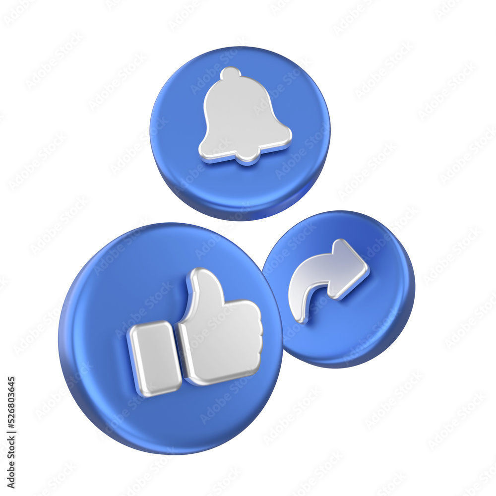 Like share and subscribe icons. 3D element. Like share and subscribe icons. 3D element.