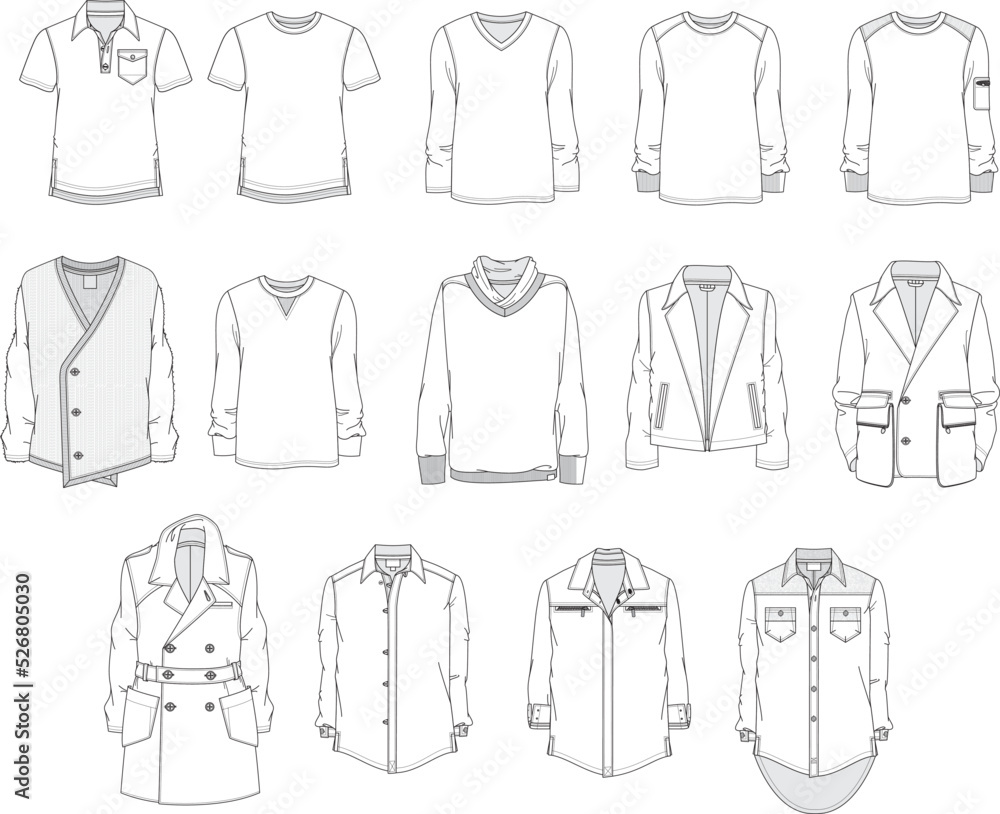 Men´s clothes set design. Modern tops collection for the fashion industry. Men´s clothes set design. Modern tops collection for the fashion industry.