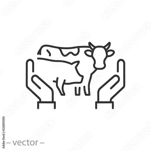 livestock protection icon, save farm animal, vet help, thin line web symbol on white background - editable stroke vector illustration eps10