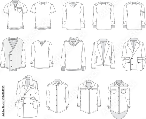 Men´s clothes set design. Modern tops collection for the fashion industry.