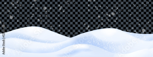 Winter snow ground, vector snowdrift mound, ice layer transparent background, frozen seamless border. White cold heap, blue realistic north hill, snowflakes storm. Winter snowdrift nature game scene