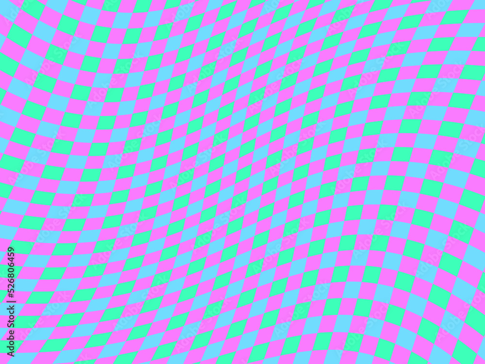 Obraz premium Distorted mesh, optical illusion. Rave psychedelic, acid trip. Bright abstract background violet and blue color. Design for posters, banners and promotional items. Vector illustration