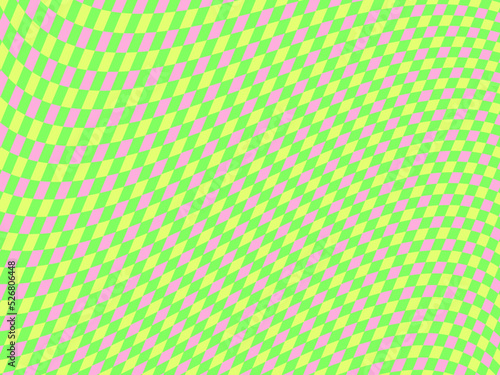 Distorted mesh, optical illusion. Rave psychedelic, acid trip. Bright abstract background green and pink color. Design for posters, banners and promotional items. Vector illustration