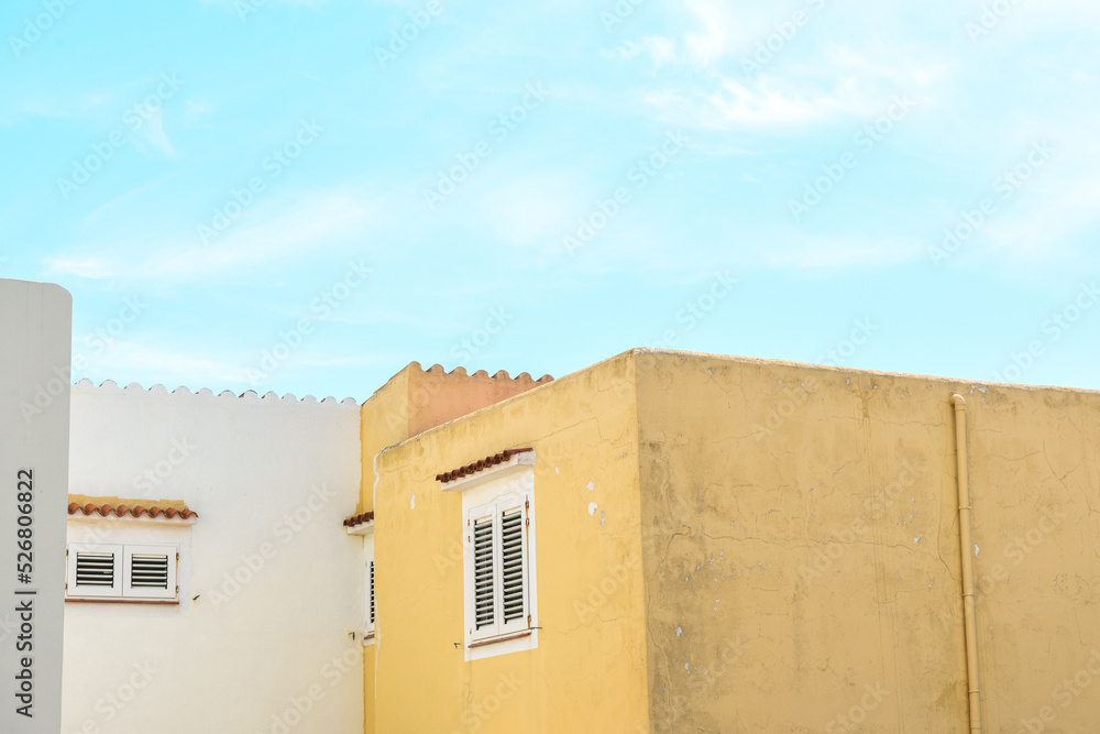 Spanish villa with bluse sky backgound painted in authentic traditional  colours Stock Photo | Adobe Stock