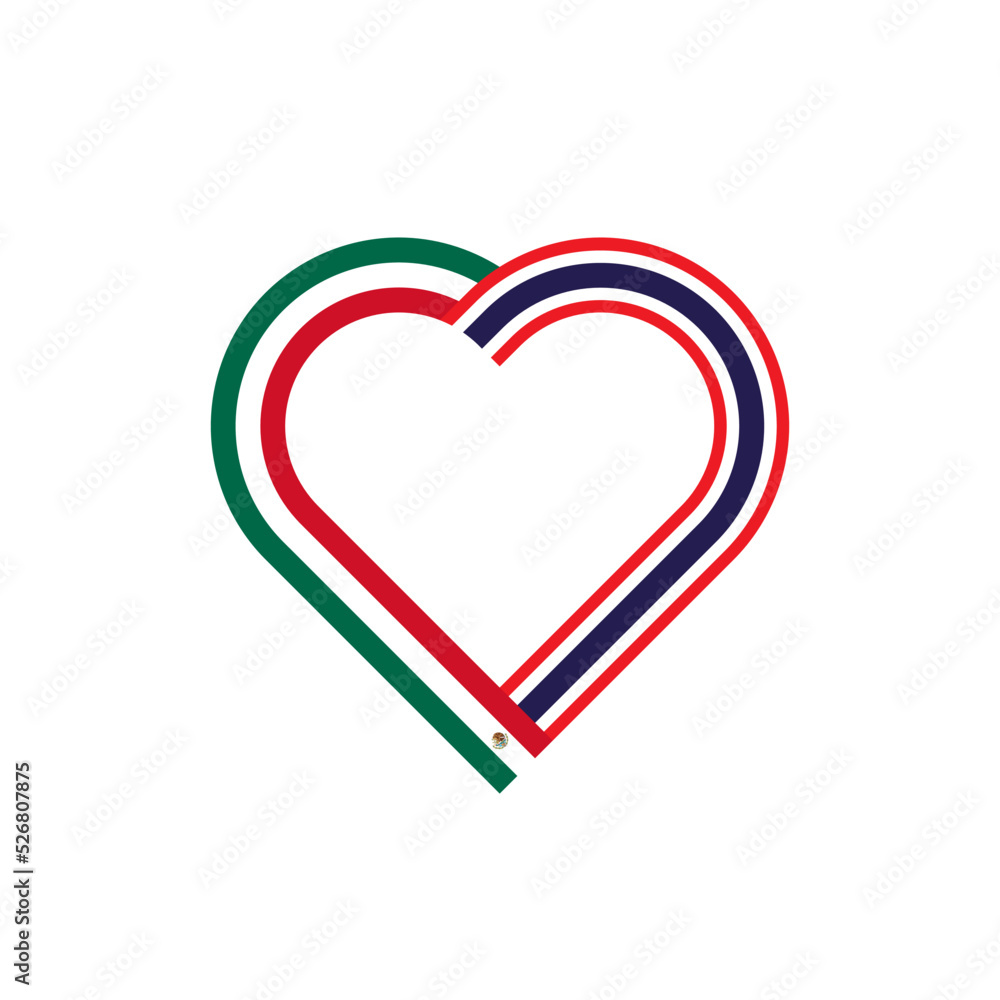 friendship concept. heart ribbon icon of mexico and thailand flags. vector illustration isolated on white background friendship concept. heart ribbon icon of mexico and thailand flags. vector illustration isolated on white background