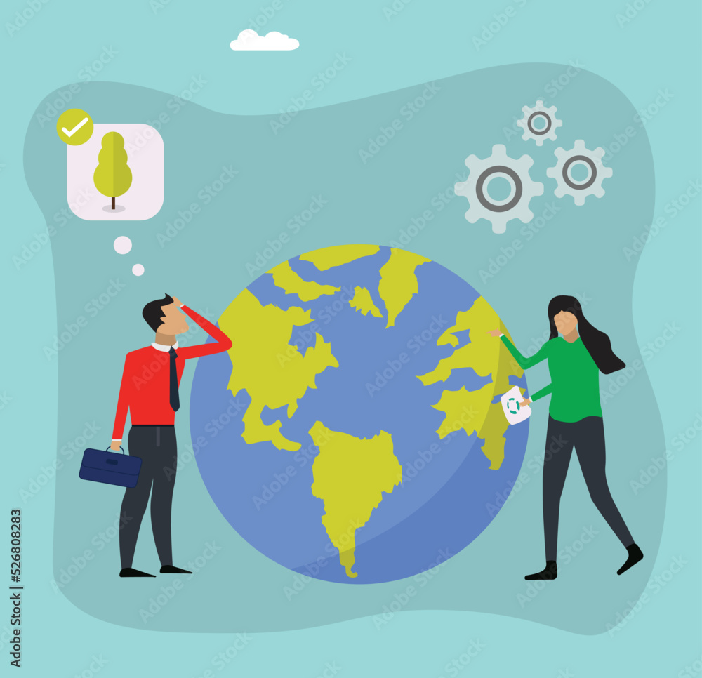 Business people planting the earth vector flat illustration, saving the planet, World Environment Day, Bio technology, People implement the green idea Business people planting the earth vector flat illustration, saving the planet, World Environment Day, Bio technology, People implement the green idea