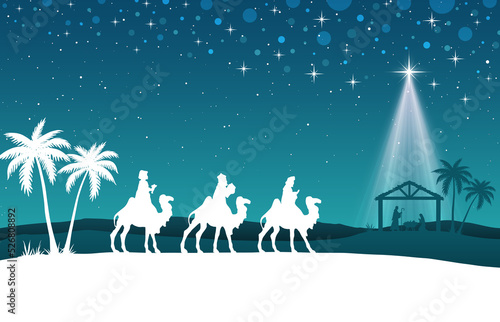 Blue Christmas Nativity scene background