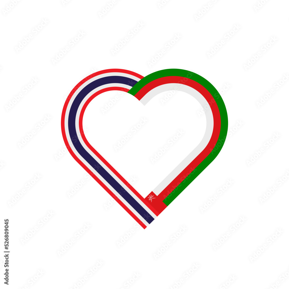 friendship concept. heart ribbon icon of thailand and oman flags. vector illustration isolated on white background friendship concept. heart ribbon icon of thailand and oman flags. vector illustration isolated on white background