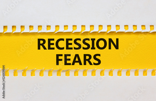 Recession fears symbol. Concept words Recession fears on yellow paper on a beautiful white background. Business and recession fears concept. Copy space.