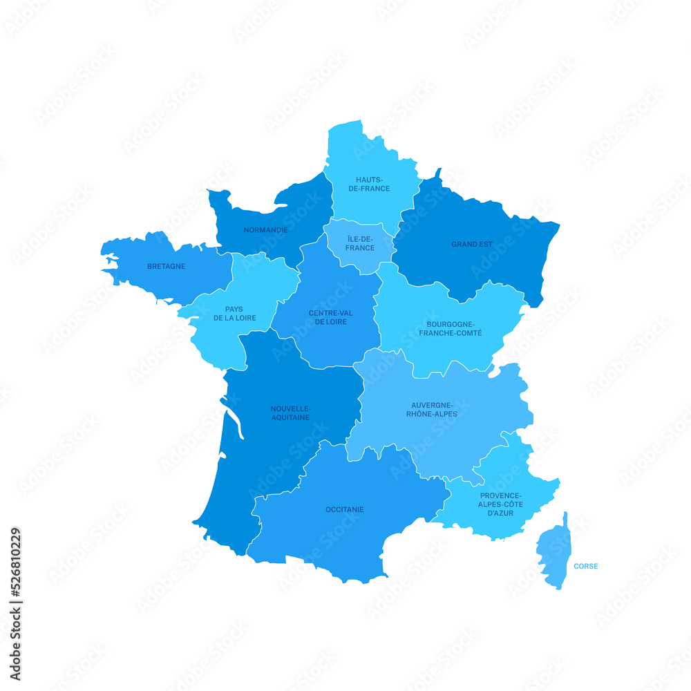 France Regions Map with Editable Outline Vector Illustration